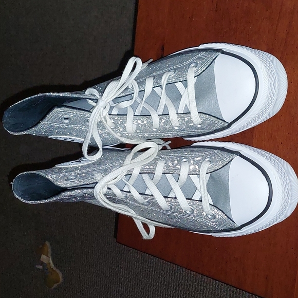 No trades/Likenew womens sparkle animal print Wedge Converse Hightop gym shoes - Picture 2 of 6